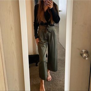Abercrombie & Fitch Olive Satin Tie-Waist Pants
